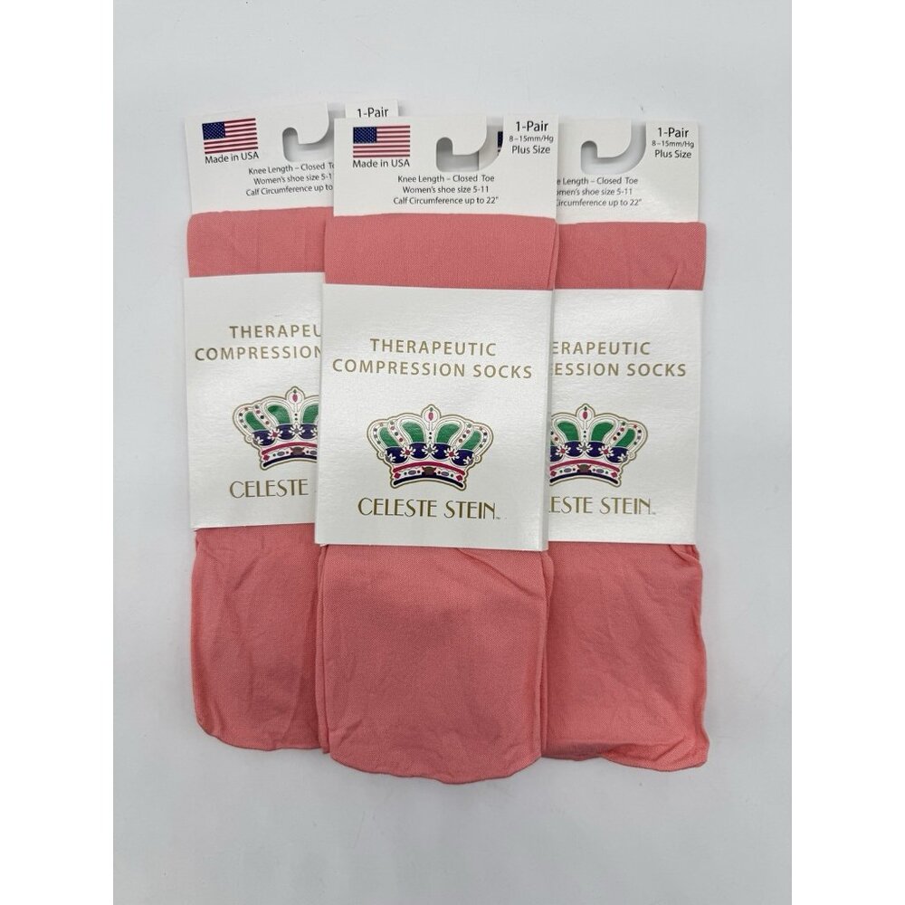 3 Pairs -Celeste Stein Therapeutic Compressions  Women’s Socks -Peach